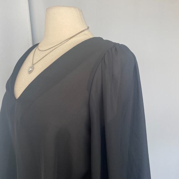 Flowy Blouse Top Size Small Black Solid Sheer Chiffon Peasant Minimal Office - Picture 7 of 13